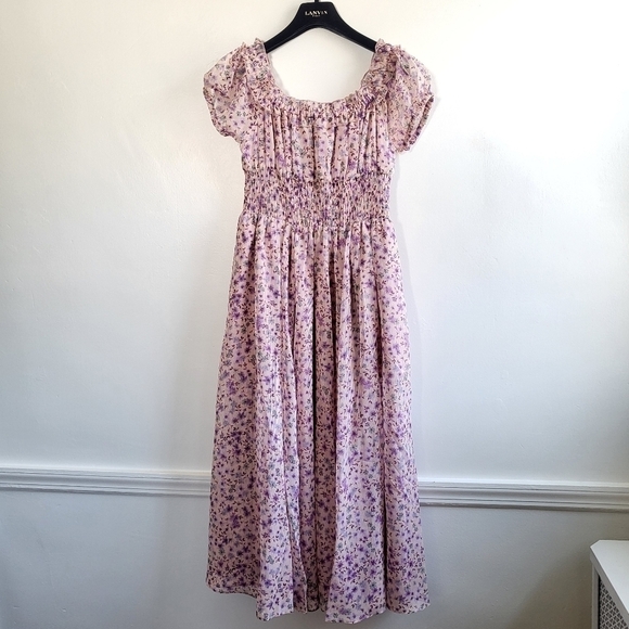 Rachel Parcell Off-The-Shoulder Chiffon Smocked Watercolor Midi Dress New 2/XS - Picture 9 of 16